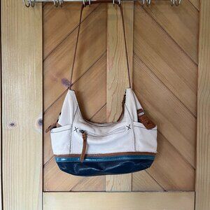 The Sak - Kendra Leather Hobo Purse, Shoulder Bag, Off White, Brown and Aqua